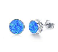 Blaue Opal Ohrstecker 925 Sterling Silber Rund Ohrstecker Hypoallergen Opal Ohrringe für Damen Mädchen 7 mm Dunkelblau