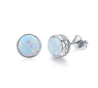 Blaue Opal Ohrstecker 925 Sterling Silber Rund Ohrstecker Hypoallergen Opal Ohrringe für Damen Mädchen 7 mm Weihnachts Geburtstags Geschenke