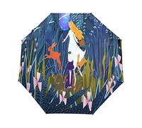 Blaue Schönheit Kaninchen Hase Regenschirm Auf-Zu Automatik Taschenschirm Winddichter Umbrella Klein Leicht Schirm Kompakt Schirme für Jungen Mädchen Reise Strand Frauen