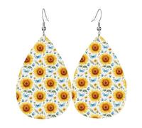 Blaue Sonnenblumen-Ohrringe mit Schmetterlings-Druck für Damen, modische tropfenförmige Leder-Ohrringe für Damen, trendig, bunte Tropfen-Ohrringe