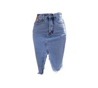 Blauer Denim-Rock mit Schlitz for Damen, Taschen, hohe Taille, schmale Midi-Röcke für Damen(S)