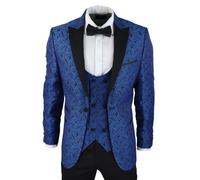 Blauer Herren-Smoking-Blazer, Brokat-Weste, schwarzer Satin-Paisley-Dinner-Jacke 46 (Brust)
