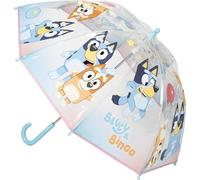 Blauer Regenschirm für Kinder, manuell, transparent, mit offiziellem Bluey-Design, manuelle Sicherheitsöffnung und hohe Schutzkuppel, für Kinder an Regentagen, Bluey, T45C:45 CM, Lizenzprodukt