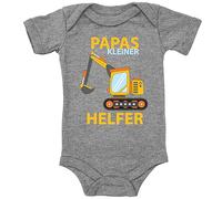 Blauer-Storch Baby Body in Grau meliert Papas kleiner Helfer auf der Baustelle, Bagger Für den Sohn der dem Papa gerne hilft für Kleinkind Kurzarm Bio Baumwolle