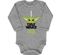 Blauer-Storch Baby Body in Grau meliert Star Wars Joda, Das Wars, ab jetzt habe Ich die Macht Spruch Geschenk zur Geburt zum Geburtstag für Kleinkind Langarm Bio Baumwolle