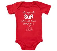 Blauer-Storch Baby Body mit Spruch Klar bin ich süß schau dir meine Mama an Kätzchen Geschenk für Kleinkind Kurzarm Bio Baumwolle