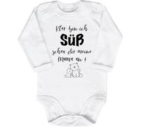 Blauer-Storch Babybody mit Druck Baby Body mit Spruch Klar bin ich süß schau dir meine Mama an Kätzchen Geschenk für Kleinkind Langarm Bio Baumwolle