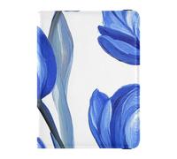 Blauer Tulipa weißer Hintergrund, Ölgemälde-Stil, Leder, dekorativer Reisepass-Kartenhalter, Kombi-Reisepasshülle mit Impfkartenschlitz, ultradünn, Blaue Tulpe mit weißem Hintergrund, Ölgemälde-Stil,