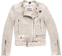 Blauer USA Moore Perforierte Damen Lederjacke, grau-beige, Größe L