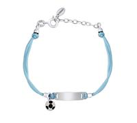 Blaues Kinderarmband Pelé mit Fußball, Plättchen und Verschluss aus Silber 925