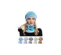 Blaues Wintermütze- und Schal-Set für Damen, süße Skimütze aus Strick mit Farbverlauf