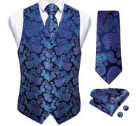 Blaugrüne Paisley-Anzugweste for Herren, luxuriöse Hochzeit, Abschlussball, Weste, Krawatte, Einstecktuch, Manschettenknöpfe for Smoking-Bräutigam-Kleidung Für Hochzeiten, Geschäftsessen(Color 3,XL)
