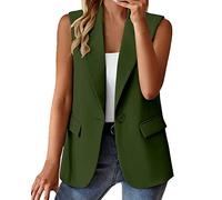 Blazer Ärmellos Damen Elegant, Weste Damen Kurz Stoff, Anzugweste Revers Offen Kurzblazer Business Büro Lässige Damenweste Leicht Einfarbig Tank Top Mit Tasche Sportweste Herbstjacke Cardigan