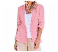 Blazer aus Leinen, für Damen, lässig, Vintage, Reverskragen, schicke und elegante Anzugjacke, Langarm, mit Knöpfen, leichte Business-Anzugjacke, Cardigan, dünne Jacke, Anzugjacke, Rosa, 54