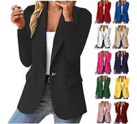Blazer Damen Business Anzug Open Front Jacke Elegant Einfarbig Anzugjacke Sportlich Kurzblazer Schalkragen Jackett Langarm Strickjacke Arbeitsjacke mit Knopfleiste Büro Sakko Tailliert Blazerjacke