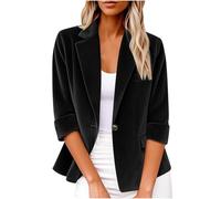 Blazer Damen Elegant 3/4-Ärmel Longblazer Casual Arbeit Büro Knopf Open Front Jacke Anzug Herbst Blazer Damen Elegante Jacke Dressy Business Casual Outfits Anzugjacke Trenchcoat Strickjacke Kostüme