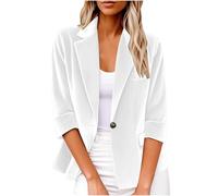 Blazer Damen Elegant 3/4-Ärmel Longblazer Casual Arbeit Büro Knopf Open Front Jacke Anzug Herbst Blazer Damen Elegante Jacke Dressy Business Casual Outfits Anzugjacke Trenchcoat Strickjacke Kostüme