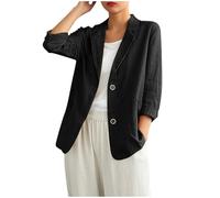 Blazer Damen Elegant 3/4-Ärmel Weste Mit Tasche Revers Blazermantel Geschäft Büro Anzugjacke Leinen Bluse Sommer Leinenbluse Leinenhemd Anzugjacke Businessjacke Übergangsjacke Cardigan Trenchcoat