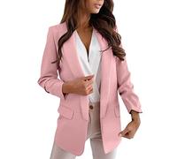 Blazer Damen Elegant - Damenjacke ohne Verschluss mit Faltigen Ärmeln - Kurzarm Mantel - Business Outfit Damen Longblazer, Kleidung Damen Elegant (Rosa, XXL)