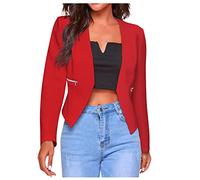 Blazer Damen Elegant Frauen Einfarbig Langarm Business Kurz Jacke Anzug Mit Reißverschluss Tasche Arbeit Büro Open Front Jacken Casual Sportlich Kurzblazer Für Office Slim Fit Anzugjacke Blazerjacke
