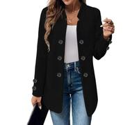 Blazer Damen Elegant Lang Damenblazer Stehkragen mit Knöpfen Übergangsjacke Damen Leicht Herbstjacke Slim Blazermantel Lang Business Mantel Übergang mit Taschen Jacke Langarm Casual Damenjacken