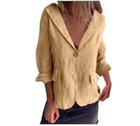 Blazer Damen Elegant Leichte Bürojacke Einreihig Anzug Strickjacke Blazer Revers Vorne Offen Anzug Mantel Business Strickjacke 3/4 Ärmel Leinen Bluse Sommer Leinenbluse Leinenhemd Anzugjacke