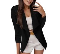 Blazer Damen Elegant Sommer Leicht Business Geschäft Büro Arbeit Outwear Festlich 3/4 Arm Gerüschte Ärmel Gekürzter Short Bolero Jacke Blazer für Damen (,Schwarz)