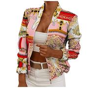 Blazer Damen Kolylong® Frauen Elegant Langarm Sakko Slim Fit Kurze Jacke Büro Jacke Mit Reissverschluss Neue Frühlings Geschäft Kurz Mantel Anzugjacke Druck Business Jacke Büro Sweatjacke