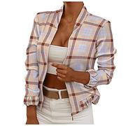 Blazer Damen Kolylong® Frauen Elegant Langarm Sakko Slim Fit Kurze Jacke Büro Jacke Mit Reissverschluss Neue Frühlings Geschäft Kurz Mantel Anzugjacke Druck Business Jacke Büro Sweatjacke