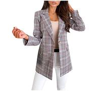 Blazer Damen Lang Tailliert Karierter, Blazer Jacke Damen Elegant Anzugjacke Sportlich Cardigan Business Jacket Revers Anzüge Slim Fit Übergangsjacke Mit Knöpfen Blazerjacken Lässige Sweatblazer