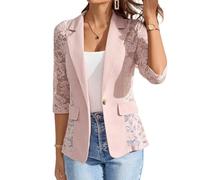 Blazer Damen Spitze Transparent Leicht Elegant 3/4 Arm Blazer Jacke Büro | Spitzen, Transparentes, Offene Vorderseite, 3/4-Ärmel, lässiger Blazer, Elegante Business Jacke, Leichte Oberbekleidung