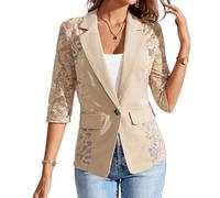 Blazer Damen Spitze Transparent Leicht Elegant 3/4 Arm Blazer Jacke Büro | Spitzen, Transparentes, Offene Vorderseite, 3/4-Ärmel, lässiger Blazer, Elegante Business Jacke, Leichte Oberbekleidung