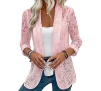 Blazer Damen Spitze Transparent Leicht Elegant 3/4 Arm Blazer Jacke Büro | Spitzen, Transparentes, Offene Vorderseite, 3/4-Ärmel, lässiger Blazer, Elegante Business Jacke, Leichte Oberbekleidung