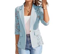 Blazer Damen Spitze Transparent Leicht Elegant 3/4 Arm Blazer Jacke Büro | Spitzen, Transparentes, Offene Vorderseite, 3/4-Ärmel, lässiger Blazer, Elegante Business Jacke, Leichte Oberbekleidung