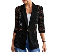 Blazer Damen Spitze Transparent Leicht Elegant 3/4 Arm Blazer Jacke Büro | Spitzen, Transparentes, Offene Vorderseite, 3/4-Ärmel, lässiger Blazer, Elegante Business Jacke, Leichte Oberbekleidung