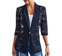 Blazer Damen Spitze Transparent Leicht Elegant 3/4 Arm Blazer Jacke Büro | Spitzen, Transparentes, Offene Vorderseite, 3/4-Ärmel, lässiger Blazer, Elegante Business Jacke, Leichte Oberbekleidung
