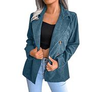 Blazer für Damen aus elegantem Cord mit Revers - Cardigan vorne offen - Langarm - lässige Jacke - Herbst - Mode Outwear, blau, M