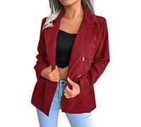 Blazer für Damen aus elegantem Cord mit Revers - Cardigan vorne offen - Langarm - lässige Jacke - Herbst - Mode Outwear, rot, L