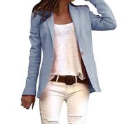 Blazer für Damen, Business, Freizeit, langärmelig, Arbeit, Büro, Blazer, locker, leicht, Sommer, offene Vorderseite, 04 Hellblau, XXL