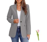Blazer für Damen, Business, Freizeit, langärmelig, Button-Down-Blazer, Jacke, Revers, Business-Anzug, Jacke, Sommerblazer, B-grau, 52
