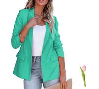 Blazer für Damen, Business, Freizeit, langärmelig, Button-Down-Blazer, Jacke, Revers, Business-Anzug, Jacke, Sommerblazer, C-grün, 40