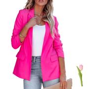 Blazer für Damen, Business, Freizeit, langärmelig, Button-Down-Blazer, Jacke, Revers, Business-Anzug, Jacke, Sommerblazer, C-hot Pink, 52