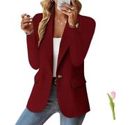 Blazer für Damen, Business, Freizeit, langärmelig, Button-Down-Blazer, Jacke, Revers, Business-Anzug, Jacke, Sommerblazer, A-Wine Red, XXXL