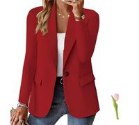 Blazer für Damen, Business, Freizeit, langärmelig, Button-Down-Blazer, Jacke, Revers, Business-Anzug, Jacke, Sommerblazer, rot (a), 44