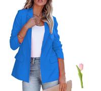 Blazer für Damen, Business, Freizeit, langärmelig, Button-Down-Blazer, Jacke, Revers, Business-Anzug, Jacke, Sommerblazer, C-Blau, 44