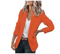 Blazer Für Damen Damen Blazer Casual Open Front Cardigan Langarm Elegant Business Blazer Lang Jacke mit Tasche und Knöpfe (02 Orange, S)
