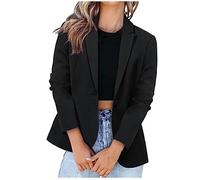 Blazer für Damen, lässig, langärmelig, Arbeit, Büro, Blazer, locker, leicht, Sommer, offene Vorderseite, Anzugjacken, Outfit, 02 Schwarz, L