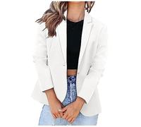 Blazer für Damen, lässig, langärmelig, Arbeit, Büro, Blazer, locker, leicht, Sommer, offene Vorderseite, Anzugjacken, Outfit, 02 Weiß, L