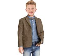 Blazer für Jungen, Retro-Fischgrätenmuster, Sport Sakko, formeller Tweed gemustert, klassische Kinderjacke für Jungen, Hochzeit, Casual Jacke, Kaffee, 8