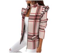Blazer Große Größen Damen Mantel Rüschen Reißverschluss Druck Cardigan Business Dünn Kurzblazer Anzugjacke Langarm Taschen Oberbekleidung Anzug Mantel Blazerjacke mit Taschen